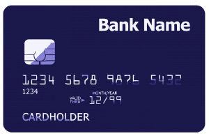 A sample credit card is shown here.